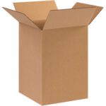 The MH-USA 10 x 10 x 14 corrugated box from a 25/bundle pack stands open with its flaps outward, set upright against a plain white background.