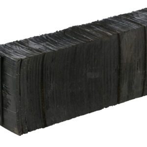 The Vestil Laminated Dock Bumper 10 X 30 X 6 In consists of thin black rubber sheets compressed between two metal brackets with mounting holes, featuring a slightly glossy textured surface.