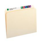 A Smead file folder, letter-size and straight-cut tab, in beige with color-coded tabs numbered 6, 8, 1, 9, and 3. Labeled Acherman, John & Mary with an address beneath.