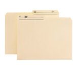 Two manila Smead Reversible 1/2-Cut Right Printed Tab File Folders with Antimicrobial Protection overlap on a white background. Each letter-size folder has Name and No. lines at the top. Sold in boxes of 100 (10377).