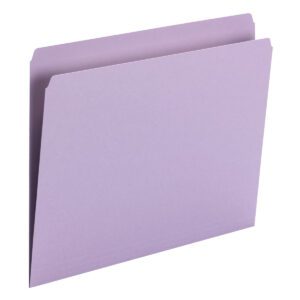 The Smead File Folder, Straight Cut, Letter Size in Lavender (10940) adds an elegant touch to your organization needs with its top-left tab against a white background. Comes in a box of 100.