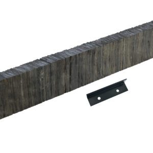 A wooden bristle brush with metal parts and an extra metal bracket with holes lies against a white backdrop, inspired by the Vestil Laminated Dock Bumper 10 X 96 X 4.5 In design.