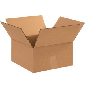 An MH-USA 11 x 11 x 6 corrugated box with raised flaps exposes its interior, against a white background. Sold in bundles of 25.