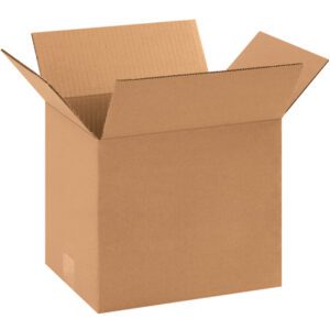 An MH-USA 11 1/4 x 8 3/4 x 10 corrugated box, standard brown, with partially unfolded flaps reveals its empty interior on a white background. Perfect for shipping and storage, its available in bundles of 25 for convenience.