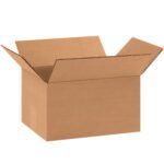 An empty MH-USA 11 1/4 x 8 3/4 x 5 corrugated box from a 25/bundle pack sits with open flaps against a plain white background.