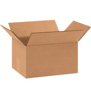 An empty MH-USA 11 1/4 x 8 3/4 x 5 corrugated box from a 25/bundle pack sits with open flaps against a plain white background.