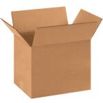 An open MH-USA corrugated box (11 3/4 x 8 3/4 x 8 3/4) with outward folded flaps, on a white background. The new, empty box is from a bundle of 25.