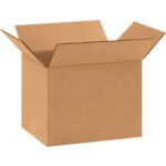 A brown MH-USA 11 x 8 x 8 corrugated box sits open on a white background, showing its clean edges and sturdy structure. Its one of the durable boxes from the 25-per-bundle offering.