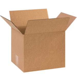 An open MH-USA 11 x 9 x 9 corrugated box with flaps extended outward, featuring an empty, plain brown surface ideal for packing or shipping. Available in a bundle of 25.