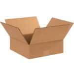 An open MH-USA 12 x 12 x 4 flat corrugated box with extended flaps, from a bundle of 25, is set against a white background.