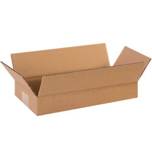 An open MH-USA 12 x 6 x 2 Long Corrugated Box from the durable 25/Bundle set stands on a plain white background with its flaps upright, ideal for shipping or storage.