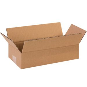 An open MH-USA 12 x 6 x 3 Long Corrugated Box rests against a white background with flaps extended, revealing its brown, textured surface. Ideal for packing needs, these versatile boxes are sold in bundles of 25.