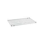 The Metro Super Erecta 3048NC Industrial Wire Shelf, measuring 30 x 48, features a sleek chrome finish with sturdy support beams in a grid pattern and complements any white backdrop.