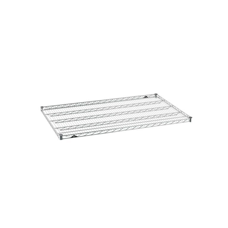 12vyvl603w8dp5rgw0zb44wuttrcnztq.jpg The Metro Super Erecta 3048NC Industrial Wire Shelf, measuring 30 x 48, features a sleek chrome finish with sturdy support beams in a grid pattern and complements any white backdrop.
