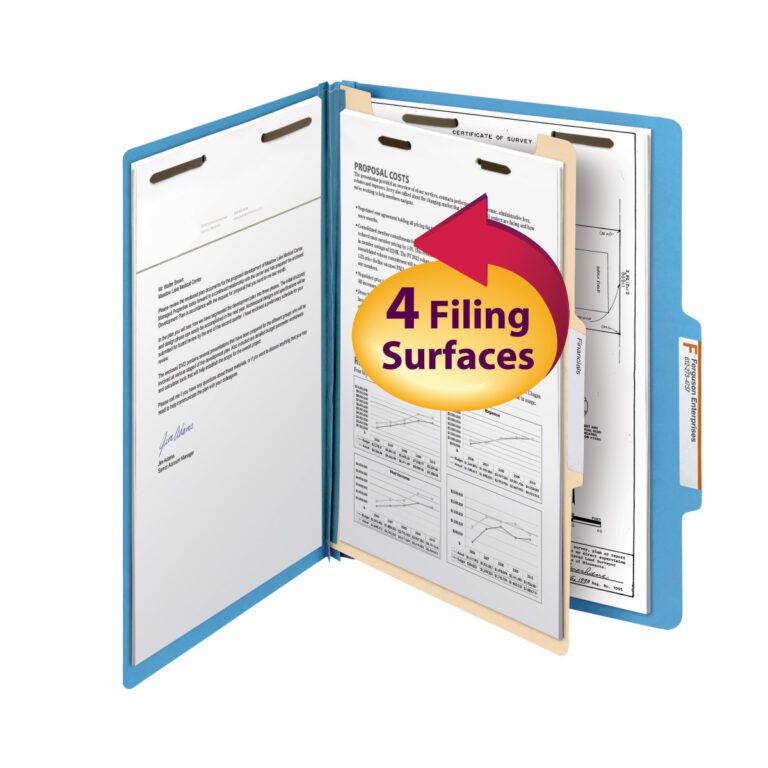 The Smead Classification File Folder in blue, with 1 divider and 2 expansion, offers multiple filing surfaces for your documents. The letter-size folders are available as 10 per box (13701), providing excellent organization for your important papers.