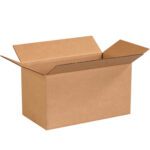 The MH-USA 13 x 7 x 7 long corrugated box, sold in a convenient bundle of 25, displays an open-flap design revealing its empty interior. This brown box is set against a white background.