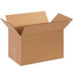 The unfolded MH-USA 13 x 8 x 8 long corrugated box from the 25/Bundle set sits empty against a plain white background.