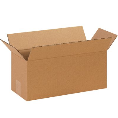 1466.jpg A MH-USA 14 x 6 x 6 long corrugated box, from a bundle of 25, is open with partially extended flaps against a white background, ready for versatile use.