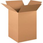 An MH-USA 15 x 15 x 24 Tall Corrugated Box from a bundle of 20 is upright with flaps folded outward, set against a clean white background.