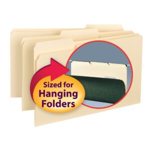 These manila Smead Interior File Folders (15230), with 1/3-cut tabs and legal size, come in a box of 100 and are perfectly designed for seamless compatibility with hanging folders.