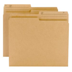 Two brown Smead Reversible File Folders, crafted from natural sand paper, are stacked slightly offset. Each legal-size folder features a 1/2-cut right printed tab with lines for NO and NAME.