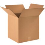 The open MH-USA 16 x 16 x 16 Corrugated Box, set against a white background, highlights its depth and structure with outward flaps. Displayed in perspective, this sturdy box is available in a convenient bundle of 25.