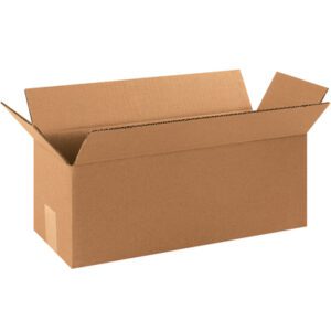 A brown cardboard box with flaps extended outward on both sides, similar to the MH-USA 16 x 5 x 5 Long Corrugated Boxes (25/Bundle), is displayed against a plain white background.