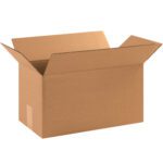 The open MH-USA 17 x 9 x 9 long corrugated box with flaps extended outward sits against a white backdrop, showcasing its spacious and durable design. Each bundle contains 25 boxes, ready for your storage needs.