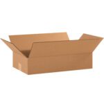 An open MH-USA 18 x 10 x 4 flat corrugated box from the 25/bundle set is displayed on a white background, highlighting its sturdy design.