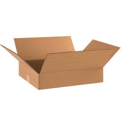 18144.jpg A MH-USA 18 x 14 x 4 Flat Corrugated Box with flaps extended outward, set against a white background.
