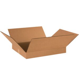 A MH-USA 18 x 16 x 2 Flat Corrugated Box from the 25-piece bundle is open with flaps outstretched on a white background, highlighting its strong corrugated material.