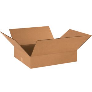 The MH-USA 18 x 16 x 4 Flat Corrugated Box from a 25/bundle set is open with flaps extended outward on all sides, and the empty box is positioned on a plain white background with one corner slightly facing forward.