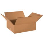 A plain white background showcases an open brown cardboard box with extended flaps, revealing the visible corrugated texture of the MH-USA 18 x 16 x 6 Flat Corrugated Boxes (25/Bundle), which feature a simple and clean design.