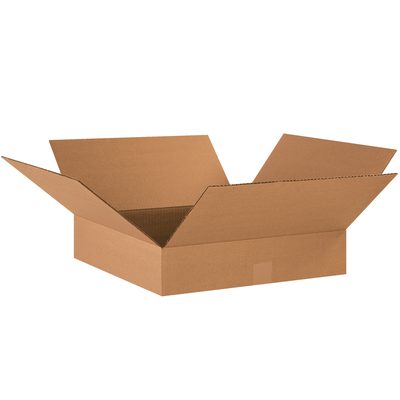 18184.jpg An open MH-USA 18 x 18 x 4 flat corrugated box with four flaps extends outward against a plain white background. This empty box, featuring a brown corrugated texture, is sold in bundles of 25, and showcases its sturdy design for secure packaging.