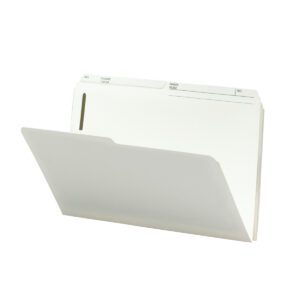 An ivory Smead Fastener File Folder, legal size, with 2 fasteners and a 1/2-cut printed tab displaying NAME and NO. for details. The folder features a vertical slit on the left and is available in boxes of 50 (19570), shown against a plain white background.