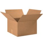 An open MH-USA 20 x 20 x 12 corrugated box sits with its flaps spread outward on a plain white background, showcasing its empty interior and exterior. This durable box is from a practical bundle of fifteen, perfect for diverse packing needs.