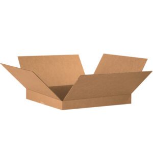 The open flat MH-USA 20 x 20 x 2 corrugated box with extended flaps sits empty against a plain white background.