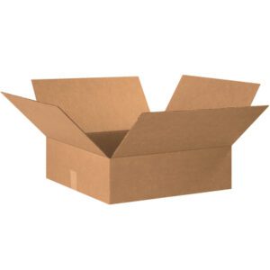 An open MH-USA 20 x 20 x 6 flat corrugated box from a 15/bundle set lies on a plain white background with its four flaps unfolded, ready for packing.