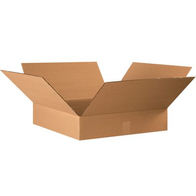 22224.jpg The MH-USA 22 x 22 x 4 Flat Corrugated Box from a bundle of ten is shown open with its flaps extended outward against a plain white background.