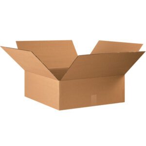 A flat MH-USA 22 x 22 x 8 corrugated box, part of a 15-box bundle, sits open and empty with upright flaps against a plain white background, ready for use.