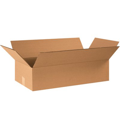 24126.jpg An empty MH-USA 24 x 12 x 6 Flat Corrugated Box from a 20-pack bundle displays outward-extended flaps against a plain white background.