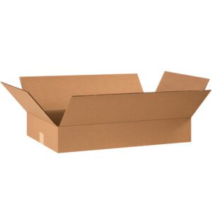 The MH-USA 24 x 14 x 4 flat corrugated box from a 25-piece bundle is displayed against a white background with four flaps open.
