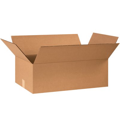 24148.jpg Set against a white backdrop, an open plain brown cardboard box has flaps partially folded outward. Its an MH-USA 24 x 14 x 8 Flat Corrugated Box from a bundle of 20, ideal for packaging needs.