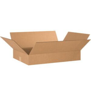 An MH-USA 24 x 16 x 4 flat corrugated box with extended flaps sits on a white background. This brown box, ideal for shipping or packaging, comes in a bundle of 25 and suits various needs.