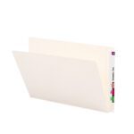 The Smead End Tab Heavyweight File Folder (24557), legal size, ivory, with reinforced straight-cut extended tab and side color-coded labels for letters/names, offers organization and elegance. Each folder features two sections and comes in a box of 50.
