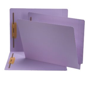 The lavender Smead End Tab Fastener File Folder, Shelf-Master with reinforced straight-cut tab and 2 fasteners (Letter Size, 50 per Box, 25540), efficiently organizes documents for both office and school use.