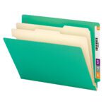 A blue Smead End Tab Classification File Folder contains three tabbed manila folders, each progressively larger. The colored tabs are labeled 3, 7, and 4. A small “OCT” label on the edge nods to the unique design—a feature of the 2 divider, 2 expansion letter size model.