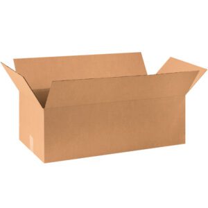 An open MH-USA 30 x 14 x 10 corrugated box from a 10/bundle sits at an angle on a white background, flaps spread outward to reveal the interior and exterior.