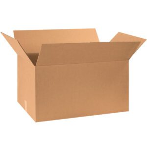 An open, empty MH-USA 30 x 17 x 16 corrugated box is displayed with flaps extended outward on a white background. This brown box, included in a practical bundle of 15, is ready for your packaging needs.
