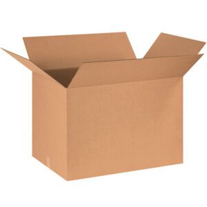 An MH-USA 30 x 18 x 18 corrugated box with open flaps stands on a white background. Made from sturdy brown corrugated material, this empty box is available in bundles of 10, perfect for shipping and storage needs.